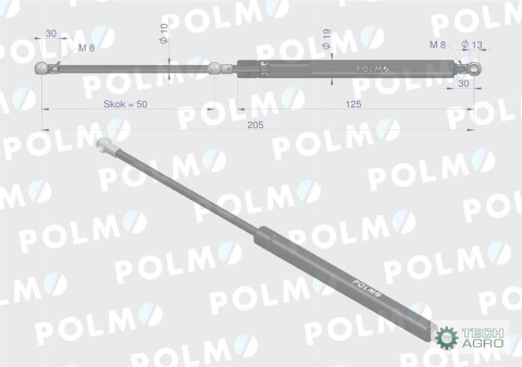 Siłownik drzwi L max. 205mm 81878231P FORD POLMO Siłownik drzwi L max. 205mm 81878231P FORD POLMO