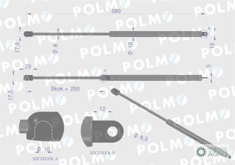 Siłownik podnoszenia maski New Holland 5166403 POLMO Siłownik podnoszenia maski New Holland 5166403 POLMO