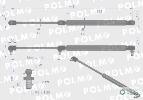 Siłownik podnoszenia maski New Holland 5177277 POLMO Siłownik podnoszenia maski New Holland 5177277 POLMO