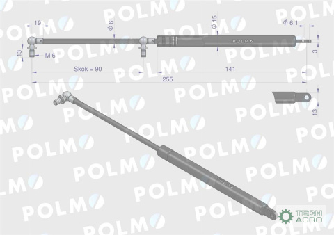 Siłownik szyba tylna, Szyberdach L max. 255mm 4316668P DEUTZ POLMO Siłownik szyba tylna, Szyberdach L max. 255mm 4316668P DEUTZ POLMO