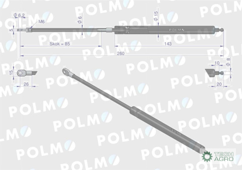 Siłownik szyberdachu L max. 260mm 65417044 FIAT POLMO Siłownik szyberdachu L max. 260mm 65417044 FIAT POLMO