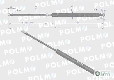 Siłownik szyby przedniej L max. 640mm 65417045 FIAT POLMO Siłownik szyby przedniej L max. 640mm 65417045 FIAT POLMO