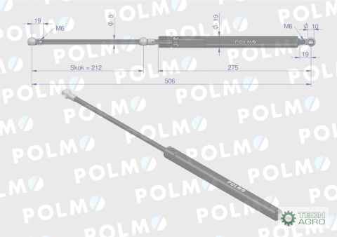 Siłownik szyby przedniej tylnej L max. 506mm 4399080P DEUTZ POLMO Siłownik szyby przedniej tylnej L max. 506mm 4399080P DEUTZ POLMO