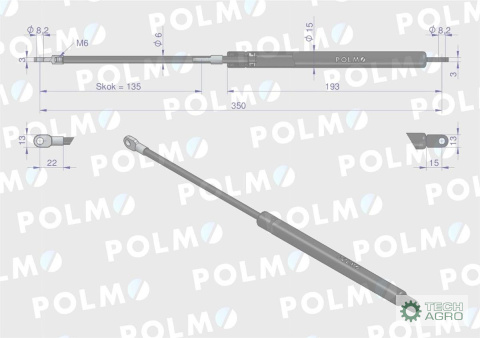 Siłownik szyby tylnej L max. 350mm 65426002 MERLO POLMO Siłownik szyby tylnej L max. 350mm 65426002 MERLO POLMO