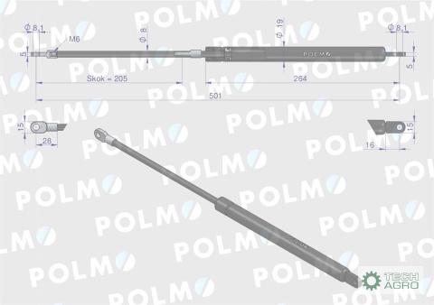 Siłownik szyby tylnej L max. 501mm 65417041 FIAT POLMO Siłownik szyby tylnej L max. 501mm 65417041 FIAT POLMO