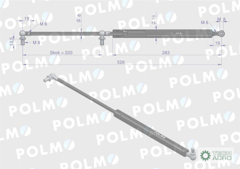Siłownik szyby tylnej L max. 526mm 65415004 MASSEY FERGUSON POLMO Siłownik szyby tylnej L max. 526mm 65415004 MASSEY FERGUSON POLMO