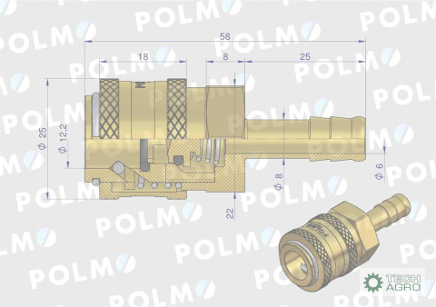 Szybkozłącze pneumatyczne P26 NW7.2 gniazdo pod wąż DN08mm POLMO ( sprzedawane po 5 ) Szybkozłącze pneumatyczne P26 NW7.2 gniazdo pod wąż DN08mm POLMO ( sprzedawane po 5 )