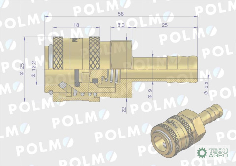 Szybkozłącze pneumatyczne P26 NW7.2 gniazdo pod wąż DN09mm POLMO ( sprzedawane po 5 ) Szybkozłącze pneumatyczne P26 NW7.2 gniazdo pod wąż DN09mm POLMO ( sprzedawane po 5 )