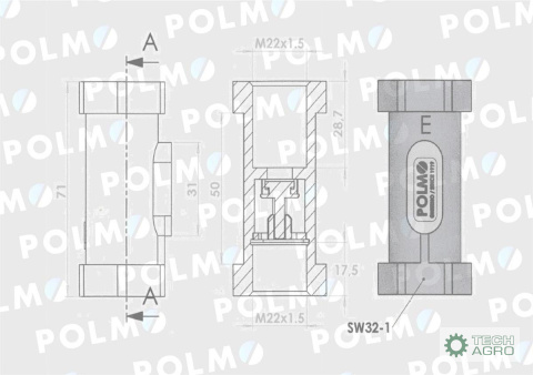 Zawór zwrotny odcinający prosty 22x1.5 gwint wewnętrzny max ciśnienie 22MPa POLMO Zawór zwrotny odcinający prosty 22x1.5 gwint wewnętrzny max ciśnienie 22MPa POLMO