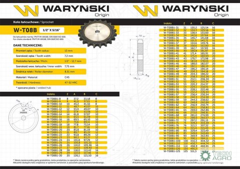 Koło zębate hartowane tarcza 08B-1 (R1 1/2) Z-15 Waryński Koło zębate hartowane tarcza 08B-1 (R1 1/2) Z-15 Waryński