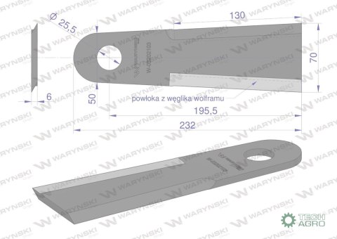 Nóż przystawki do kukurydzy napawany 232x70-51x6 otwór 25.5mm zastosowanie Capello WARYŃSKI Nóż przystawki do kukurydzy napawany 232x70-51x6 otwór 25.5mm zastosowanie Capello WARYŃSKI