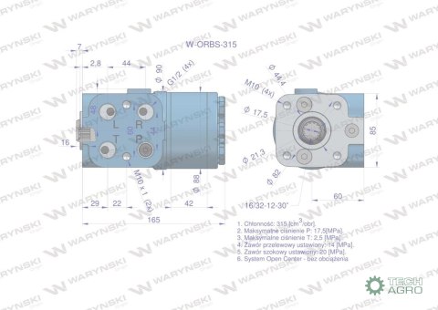Orbitrol hydrauliczny W-ORBS 315 cm3/obr z zaworami (System Open Center - bez obciążenia) Waryński Orbitrol hydrauliczny W-ORBS 315 cm3/obr z zaworami (System Open Center - bez obciążenia) Waryński