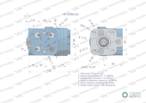 Orbitrol hydrauliczny W-ORBS 80 cm3/obr z zaworami (System Open Center - bez obciążenia) Waryński Orbitrol hydrauliczny W-ORBS 80 cm3/obr z zaworami (System Open Center - bez obciążenia) Waryński