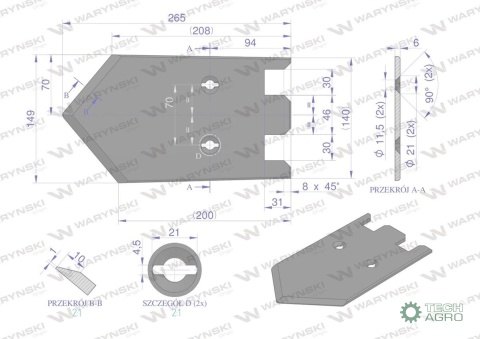 Lemiesz 149 mm, listwowy lewy szerokośćwyorywania 540, zastosowanie Grimme, Waryński