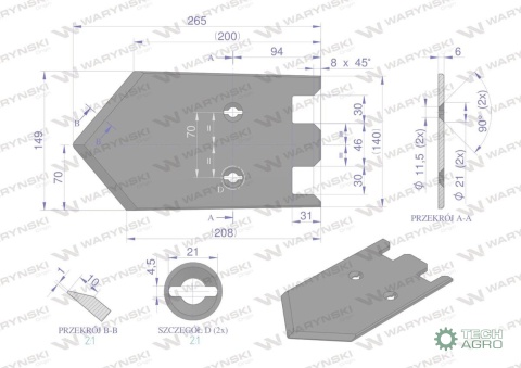Lemiesz 149 mm, listwowy prawy szerokość wyorywania 540, zastosowanie Grimme, Waryński