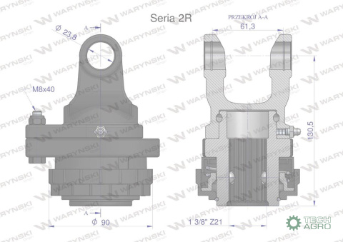 Sprzęgło na kołek wału Seria 2R 900Nm - 24x61 - 1 3/8 Z21 WARYŃSKI Sprzęgło na kołek wału Seria 2R 900Nm - 24x61 - 1 3/8 Z21 WARYŃSKI