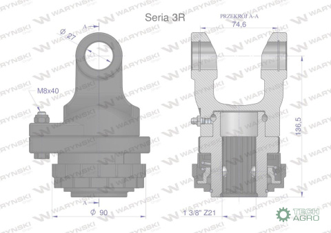 Sprzęgło na kołek wału Seria 3R 1700Nm - 27x75 - 1 3/8 Z21 WARYŃSKI Sprzęgło na kołek wału Seria 3R 1700Nm - 27x75 - 1 3/8 Z21 WARYŃSKI