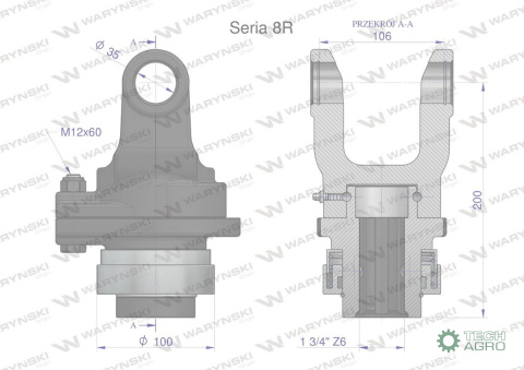 Sprzęgło na kołek wału Seria 8R 3000Nm - 35x106 - 1 3/4 Z6 WARYŃSKI Sprzęgło na kołek wału Seria 8R 3000Nm - 35x106 - 1 3/4 Z6 WARYŃSKI