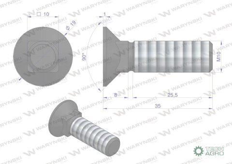 Śruba kpl. płużna podsadzana D 608 M10x35 mm kl.10.9 Waryński Śruba kpl. płużna podsadzana D 608 M10x35 mm kl.10.9 Waryński