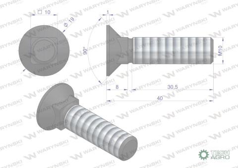 Śruba kpl. płużna podsadzana D 608 M10x40 mm kl.10.9 Waryński ( sprzedawane po 25 ) Śruba kpl. płużna podsadzana D 608 M10x40 mm kl.10.9 Waryński ( sprzedawane po 25 )
