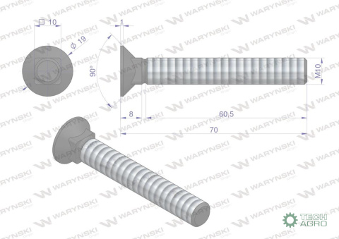 Śruba kpl. płużna podsadzana D 608 M10x7 70 mm kl.10.9 Waryński Śruba kpl. płużna podsadzana D 608 M10x7 70 mm kl.10.9 Waryński