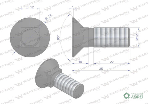 Śruba kpl. płużna podsadzana D 608 M12x35 mm kl.10.9 Waryński Śruba kpl. płużna podsadzana D 608 M12x35 mm kl.10.9 Waryński