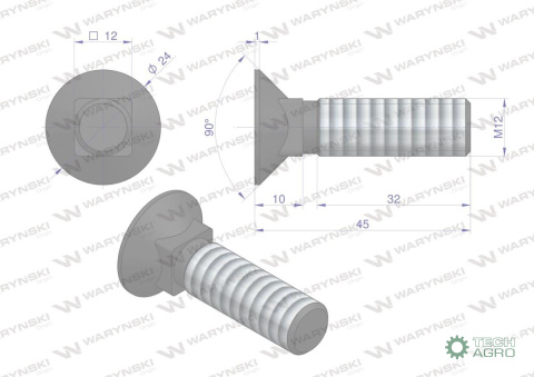 Śruba kpl. płużna podsadzana D 608 M12x45 mm kl.10.9 Waryński Śruba kpl. płużna podsadzana D 608 M12x45 mm kl.10.9 Waryński