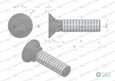 Śruba kpl. płużna podsadzana D608 M12x50 mm kl.10.9 zastosowanie ząb SX Waryński Śruba kpl. płużna podsadzana D608 M12x50 mm kl.10.9 zastosowanie ząb SX Waryński