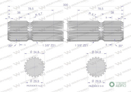 Wałek, WOM frezowany dwustronnie 300mm Z21 - 1 3/8, Waryński