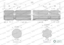 Wałek, WOM frezowany dwustronnie 300mm Z21 - 1 3/8 na Z6 - 1 3/8, Waryński
