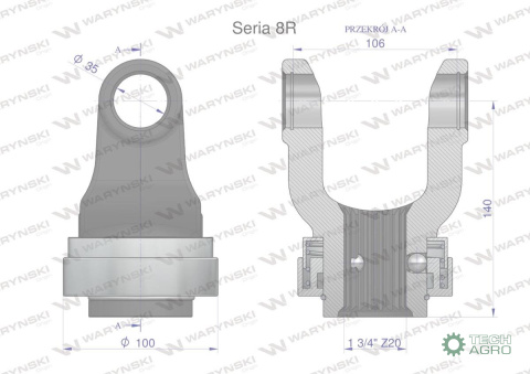 Widłak z pierścieniem 1 3/4 Z20 - 35X106 Seria 8R CE2020 Waryński Widłak z pierścieniem 1 3/4 Z20 - 35X106 Seria 8R CE2020 Waryński