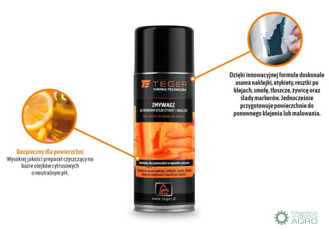 Zmywacz do usuwania kleju etykiet i naklejek, 400ml, Teger Zmywacz do usuwania kleju etykiet i naklejek, 400ml, Teger