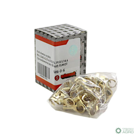 Końcówka oczko M6 6,2x8,6 2,5-6,0 0,5 L19,0/L14,6 ( Sprzedawana po 50 szt ) ELMOT widoczna cena za 1 sztukę Końcówka oczko M6 6,2x8,6 2,5-6,0 0,5 L19,0/L14,6 ( Sprzedawana po 50 szt ) ELMOT widoczna cena za 1 sztukę