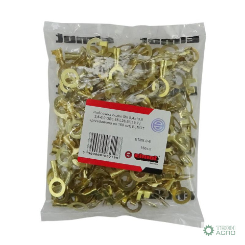 Końcówka oczko M8 8,4x13,8 2,5-6,0 0,65 L26,5/L19,7 ( sprzedawana po 100 szt) ELMOT widoczna cena za 1 sztukę Końcówka oczko M8 8,4x13,8 2,5-6,0 0,65 L26,5/L19,7 ( sprzedawana po 100 szt) ELMOT widoczna cena za 1 sztukę
