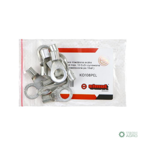 Końcówka oczkowa miedziana oczko Fi-8mm na przewód max. 10 CuZn cynowana Premium ELMOT (sprzedawane po 10szt widoczna cena 1szt Końcówka oczkowa miedziana oczko Fi-8mm na przewód max. 10 CuZn cynowana Premium ELMOT (sprzedawane po 10szt widoczna cena 1szt