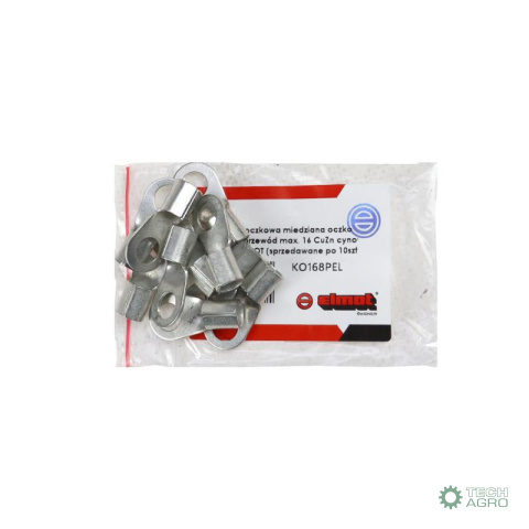 Końcówka oczkowa miedziana oczko Fi-8mm na przewód max. 16 CuZn cynowana Premium ELMOT (sprzedawane po 10szt widoczna cena 1szt Końcówka oczkowa miedziana oczko Fi-8mm na przewód max. 16 CuZn cynowana Premium ELMOT (sprzedawane po 10szt widoczna cena 1szt
