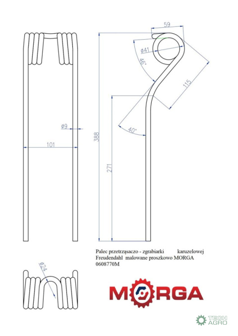 Palec przetrząsaczo - zgrabiarki karuzelowej Freudendahl 0608770 malowane proszkowo MORGA Palec przetrząsaczo - zgrabiarki karuzelowej Freudendahl 0608770 malowane proszkowo MORGA