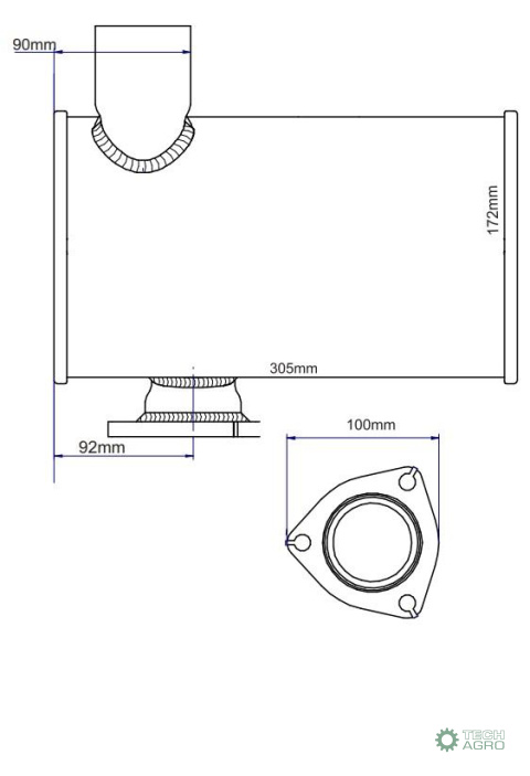 Tłumik wydechowy beczka Massey Ferguson 3050 INOX ANDORIA - MOT Tłumik wydechowy beczka Massey Ferguson 3050 INOX ANDORIA - MOT