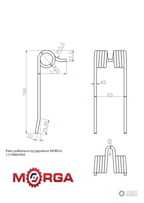 Palec podbieracza typ jugosławia 7087500040, 10005060 malowane proszkowo MORGA Palec podbieracza typ jugosławia 7087500040, 10005060 malowane proszkowo MORGA