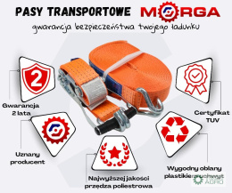 Pas transportowy 5T 12m szer. 50mm komplet z klamrą wzmocniony 330 mm ERGO z atestem, MORGA