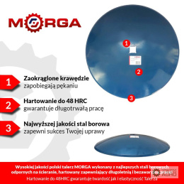 Talerz gładki FI-510 grubość 4mm mocowanie na oś otwór 30x30 1240040020 stal borowa MORGA