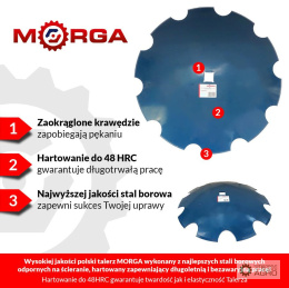 Talerz uzębiony FI-560mm, grubość 5mm mocowanie na osi otwór 30x30 1202030130 stal borowa MORGA