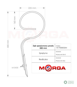 Ząb sprężynowy prosty Duński 500mm 32x12 MORGA