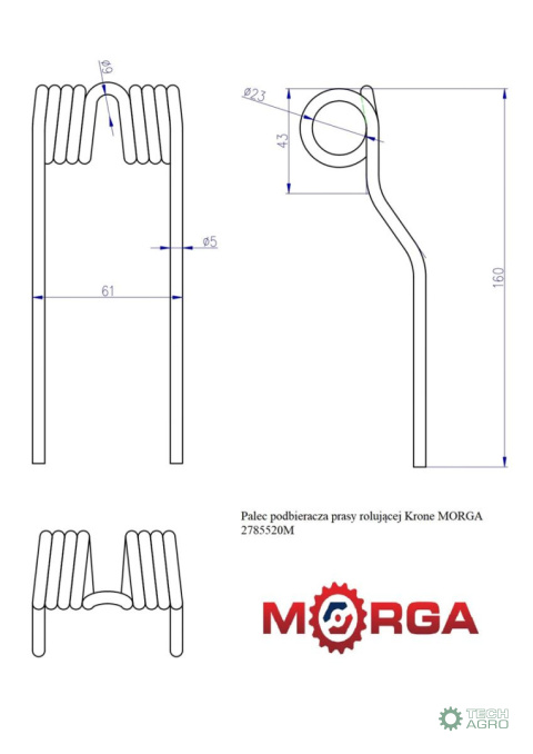 Palec podbieracza prasy rolującej 2785520 Krone malowane proszkowo MORGA Palec podbieracza prasy rolującej 2785520 Krone malowane proszkowo MORGA