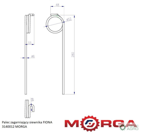 Palec zagarniający siewnika FIONA 3140012 malowane proszkowo MORGA Palec zagarniający siewnika FIONA 3140012 malowane proszkowo MORGA