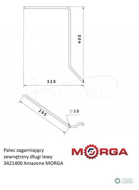 Palec zagarniający zewnętrzny długi lewy D-9mm Amazone malowany proszkowo MORGA Palec zagarniający zewnętrzny długi lewy D-9mm Amazone malowany proszkowo MORGA