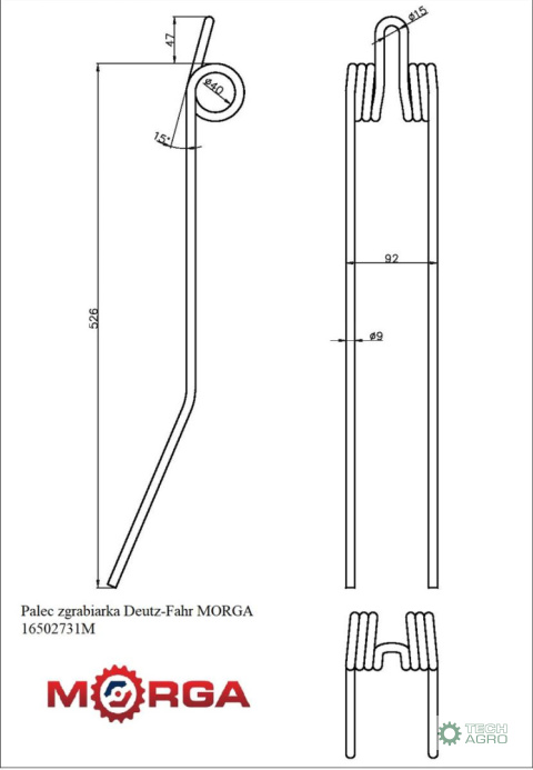 Palec zgrabiarka Deutz-Fahr 16502731 malowane proszkowo MORGA Palec zgrabiarka Deutz-Fahr 16502731 malowane proszkowo MORGA