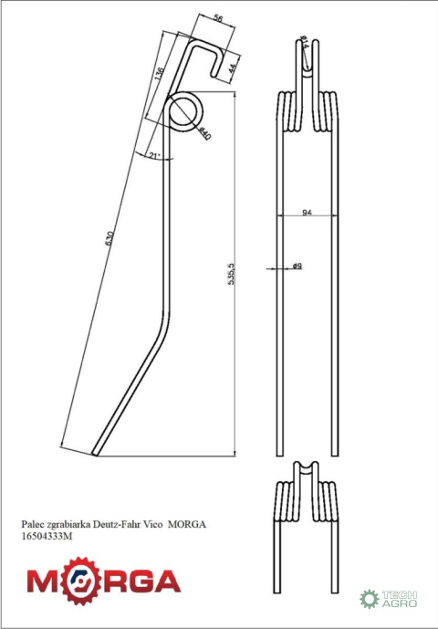 Palec zgrabiarka Deutz-Fahr Vicon 16504333 malowane proszkowo MORGA Palec zgrabiarka Deutz-Fahr Vicon 16504333 malowane proszkowo MORGA