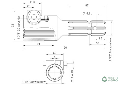 Redukcja wałka WOM adapter na śrubę 1 3/4" 20 wpustów na wałek 1 3/8" 6 wpustów MORGA Redukcja wałka WOM adapter na śrubę 1 3/4" 20 wpustów na wałek 1 3/8" 6 wpustów MORGA