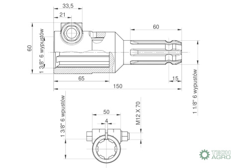 Redukcja wałka WOM adapter na śrubę 1 3/8" 6 wpustów na wałek 1 1/8" 6 wpustów MORGA Redukcja wałka WOM adapter na śrubę 1 3/8" 6 wpustów na wałek 1 1/8" 6 wpustów MORGA